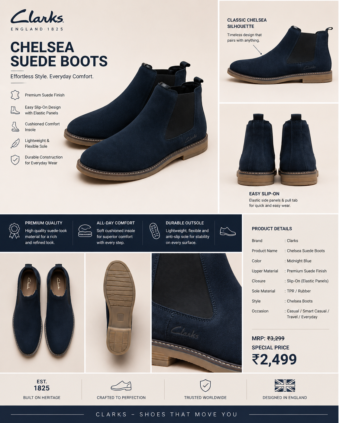 Heritage Hide Navy Suede Chelsea Boots